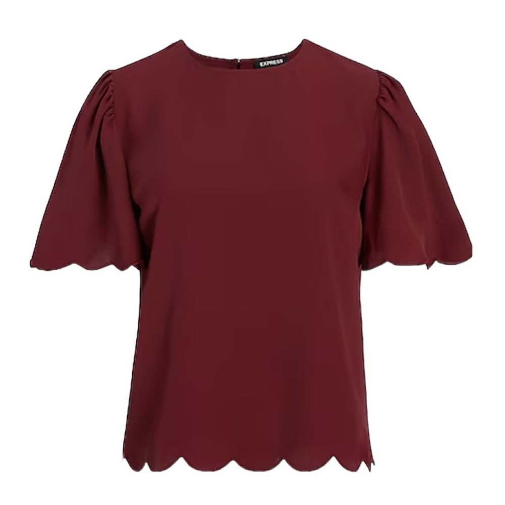 Express Scalloped Flutter Sleeve Top - image 1